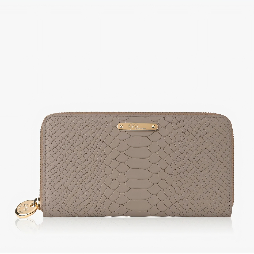GiGi New York Taupe Python-Embossed Zip Wallet with Gold Hardware